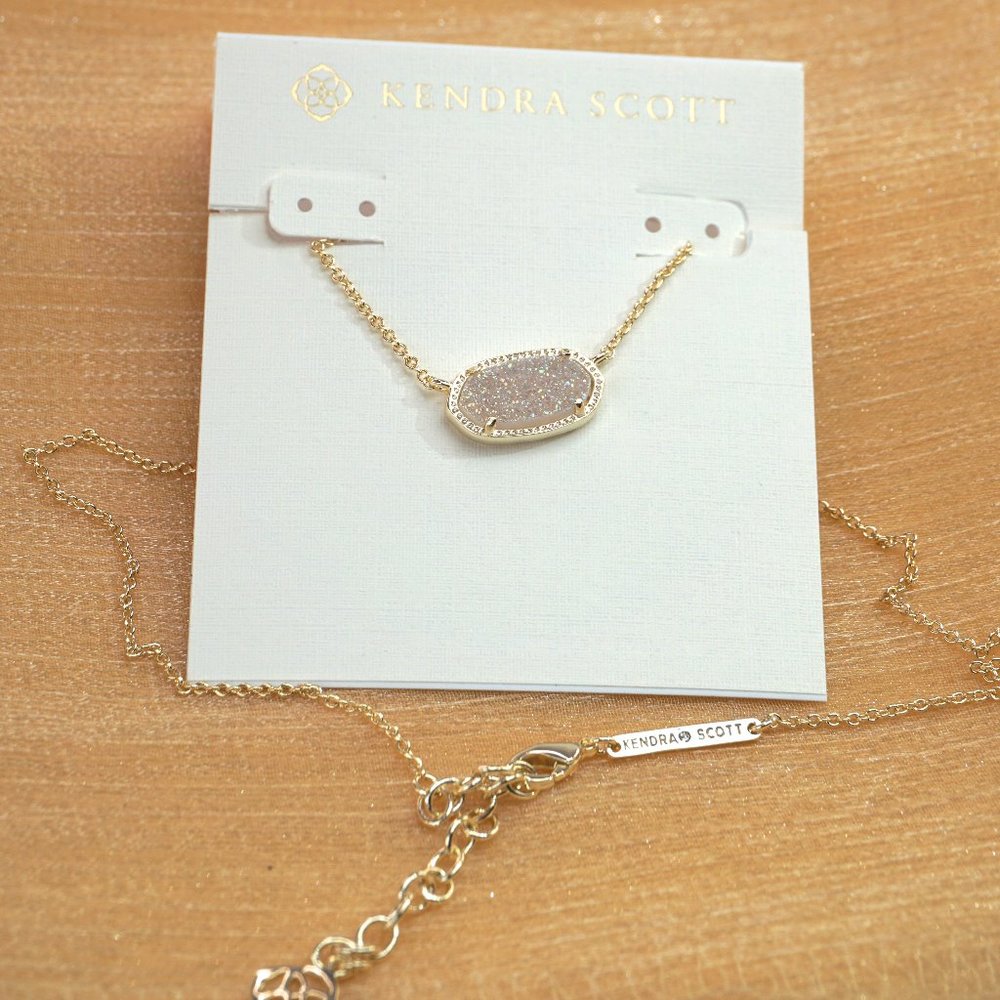 Kendra Scott Elisa Gold Necklace in Iridescent Drusy with Dust Bag - Picture 2 of 4